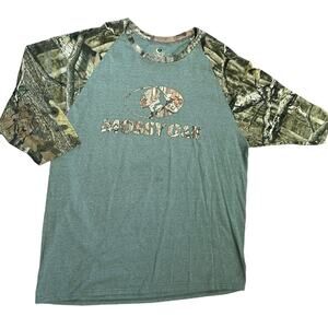 Mossy Oak Mens XXL Jade Green Baseball Style Shirt with Camo Logo and /Sleeves